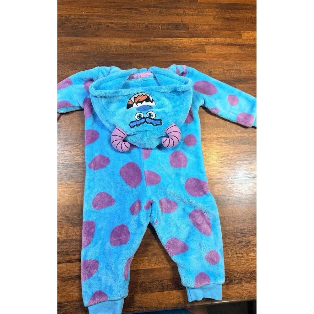 Kids Sully Monsters Inc. Costume cozy pjs with face hood.  9/12 months. Hallowee